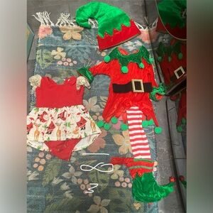 Christmas Dress and Velvet Elf Costume Set